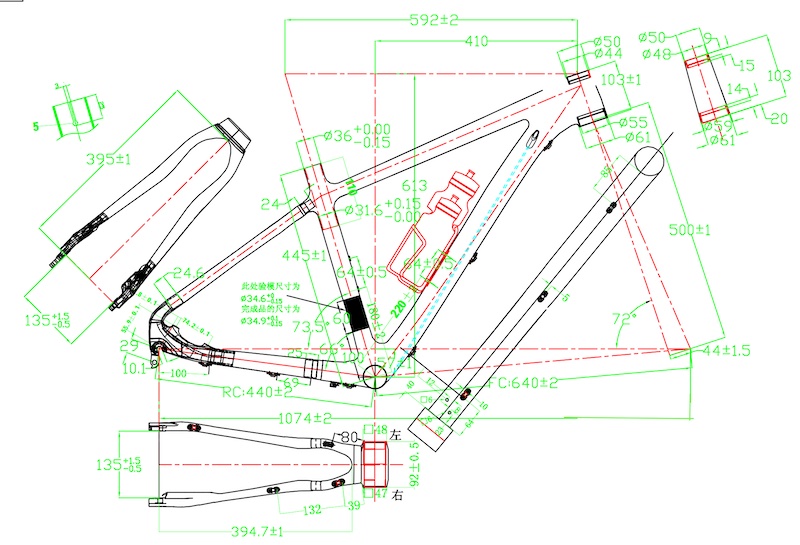 2D drawing for mountain bike frames