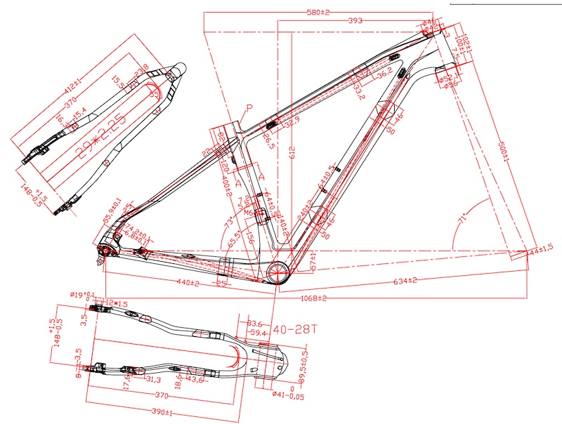 MTB carbon bike frames 2d drawing